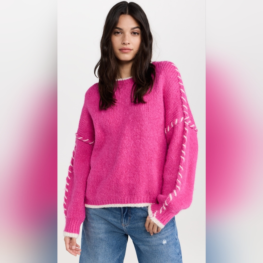 Little Lies Fucshia Stitch Detail Sweater Sz S/M